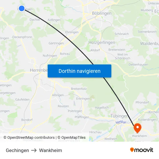 Gechingen to Wankheim map