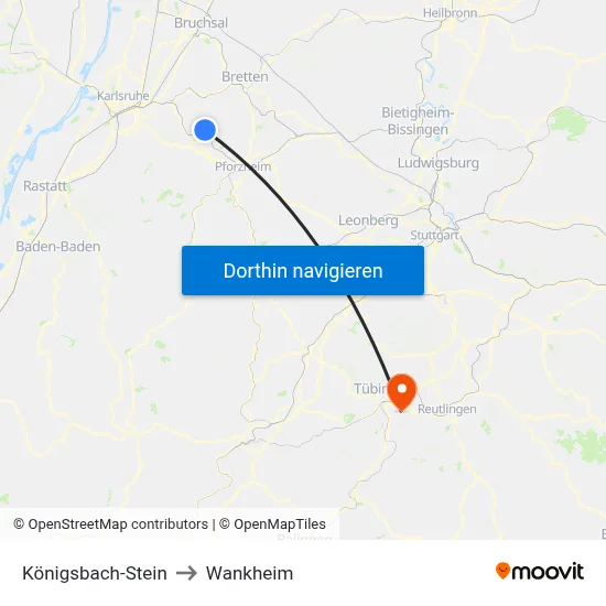 Königsbach-Stein to Wankheim map
