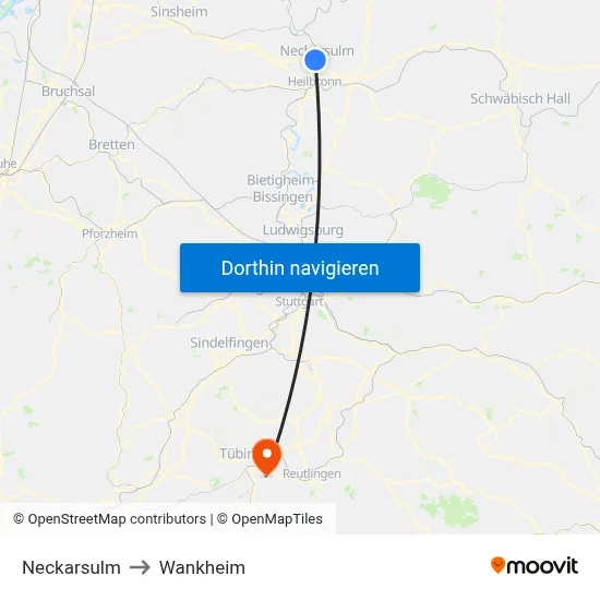 Neckarsulm to Wankheim map
