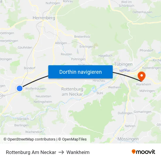 Rottenburg Am Neckar to Wankheim map