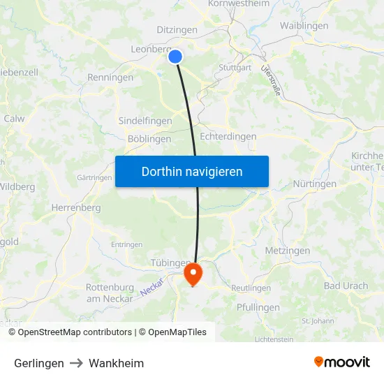 Gerlingen to Wankheim map