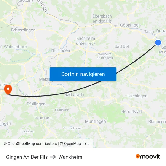 Gingen An Der Fils to Wankheim map