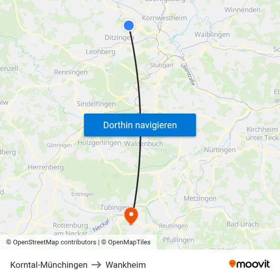 Korntal-Münchingen to Wankheim map