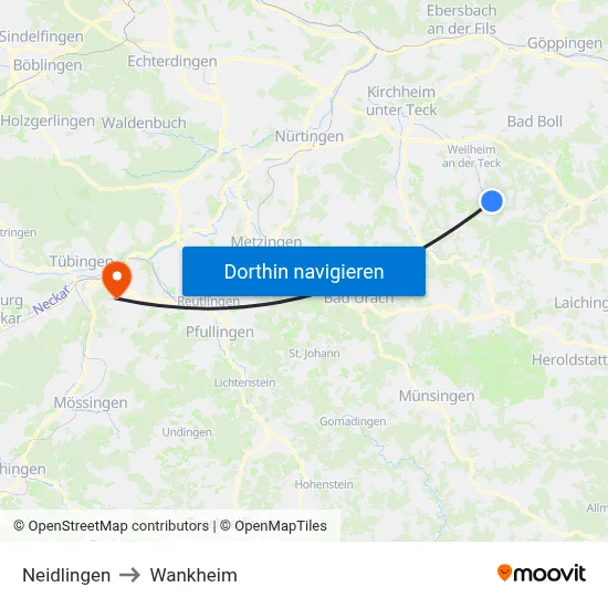 Neidlingen to Wankheim map