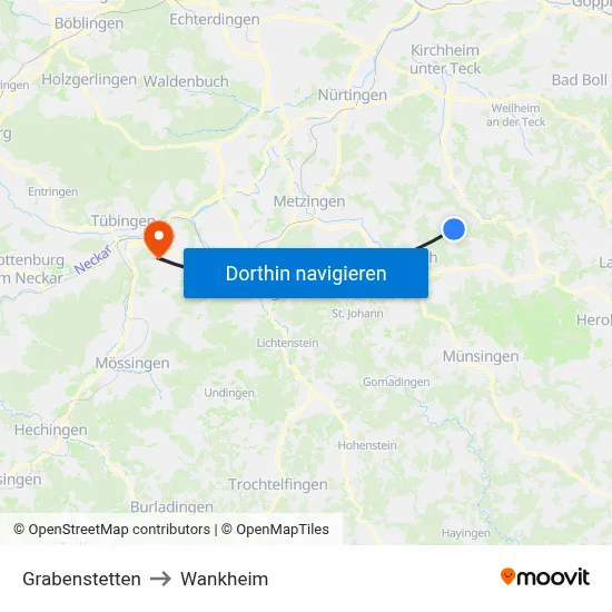 Grabenstetten to Wankheim map
