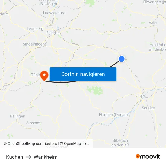 Kuchen to Wankheim map