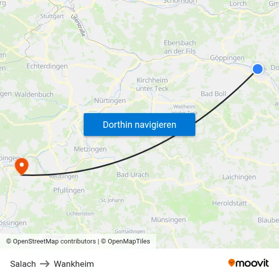 Salach to Wankheim map