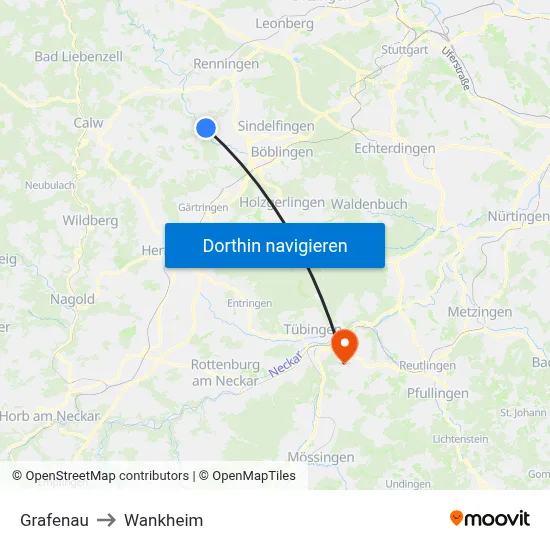 Grafenau to Wankheim map