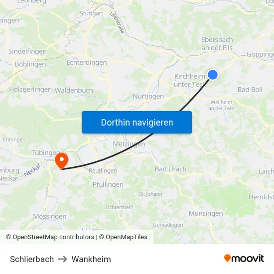 Schlierbach to Wankheim map