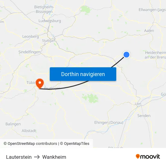 Lauterstein to Wankheim map