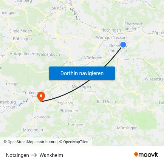 Notzingen to Wankheim map