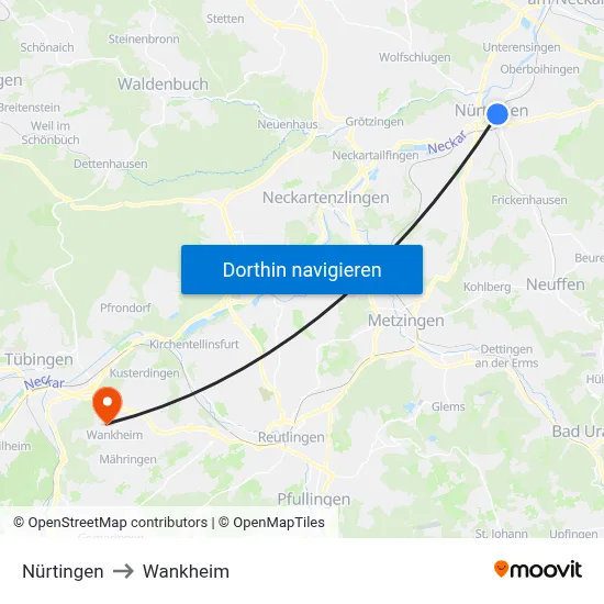 Nürtingen to Wankheim map