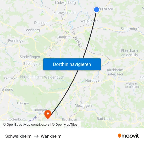 Schwaikheim to Wankheim map