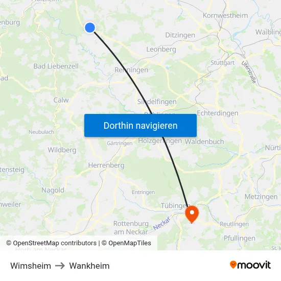 Wimsheim to Wankheim map
