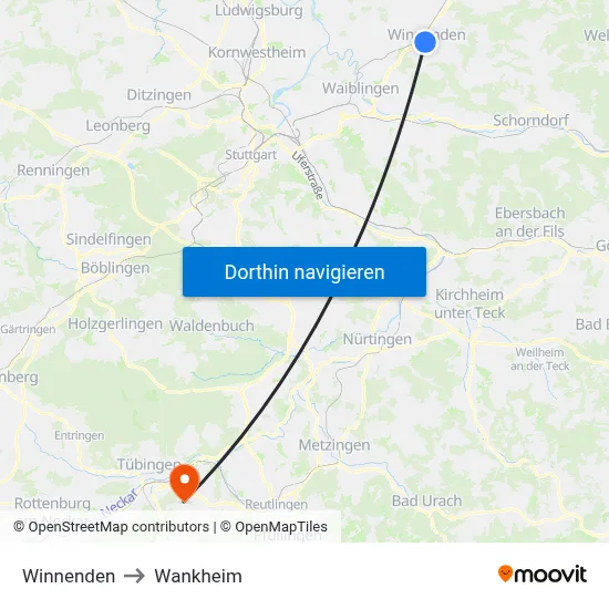 Winnenden to Wankheim map