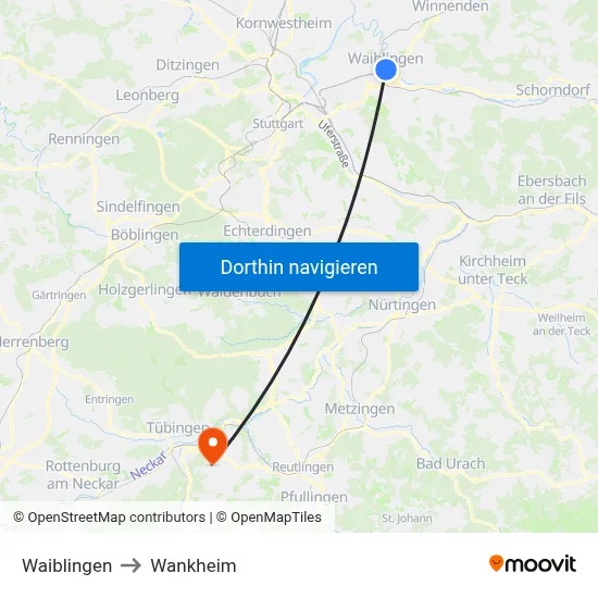Waiblingen to Wankheim map