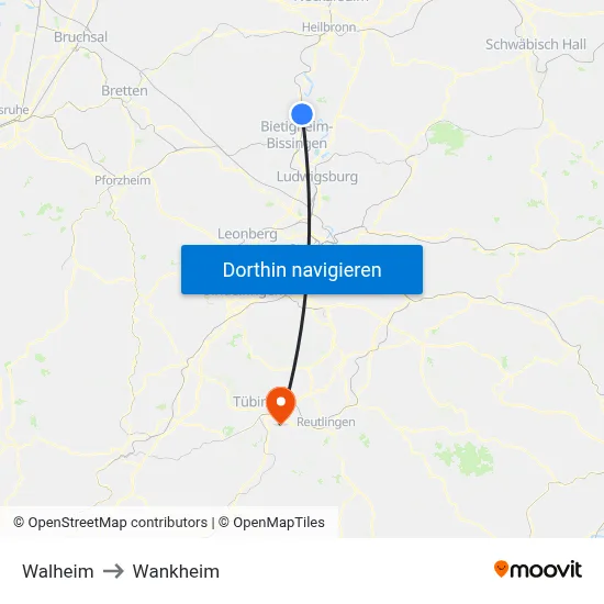 Walheim to Wankheim map