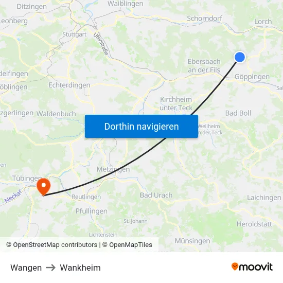 Wangen to Wankheim map