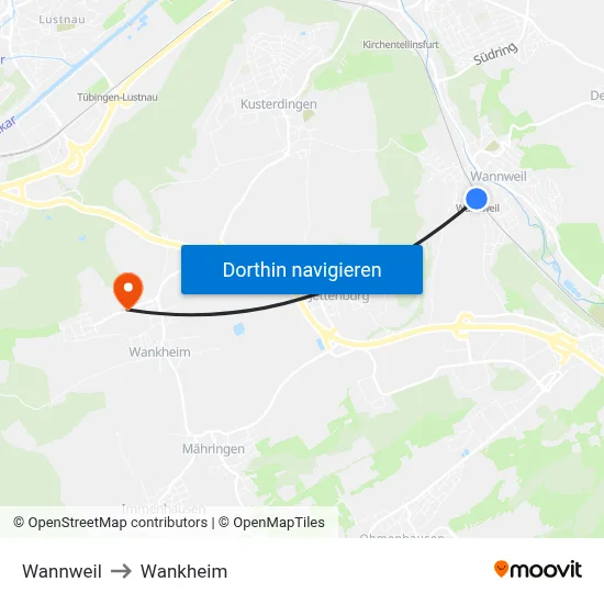 Wannweil to Wankheim map