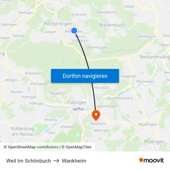 Weil Im Schönbuch to Wankheim map
