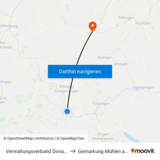 Verwaltungsverband Donaueschingen to Gemarkung Mühlen am Neckar map