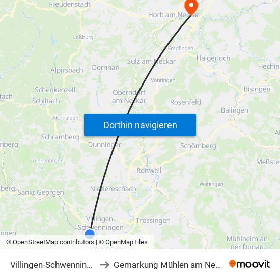 Villingen-Schwenningen to Gemarkung Mühlen am Neckar map