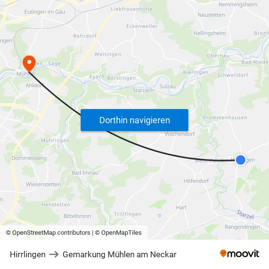 Hirrlingen to Gemarkung Mühlen am Neckar map
