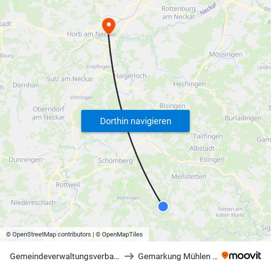 Gemeindeverwaltungsverband Meßstetten to Gemarkung Mühlen am Neckar map