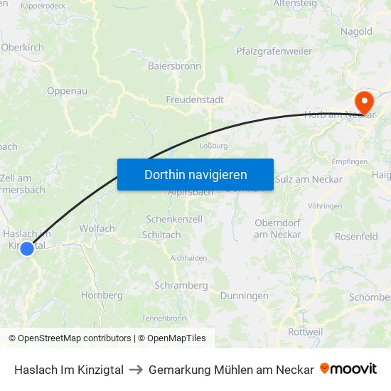 Haslach Im Kinzigtal to Gemarkung Mühlen am Neckar map