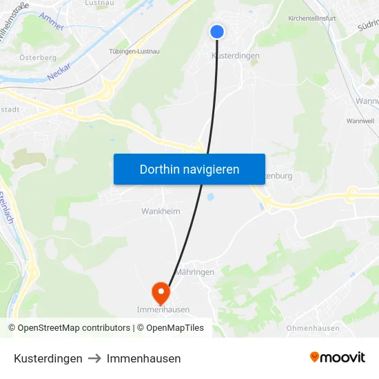 Kusterdingen to Immenhausen map