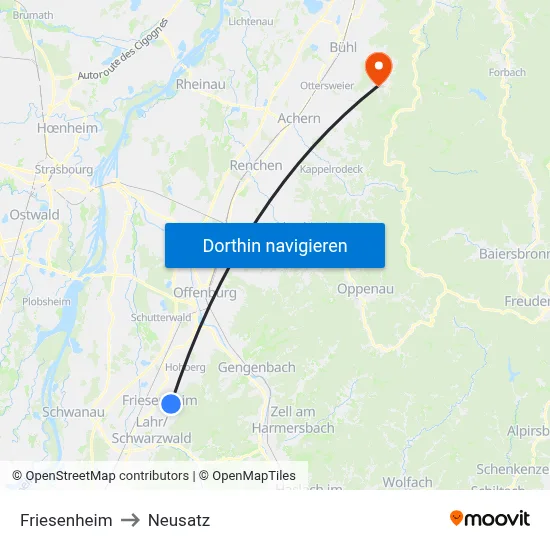 Friesenheim to Neusatz map