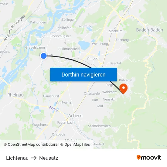 Lichtenau to Neusatz map