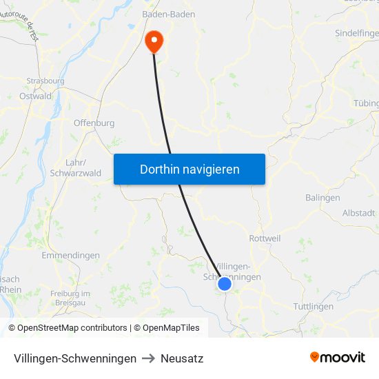 Villingen-Schwenningen to Neusatz map