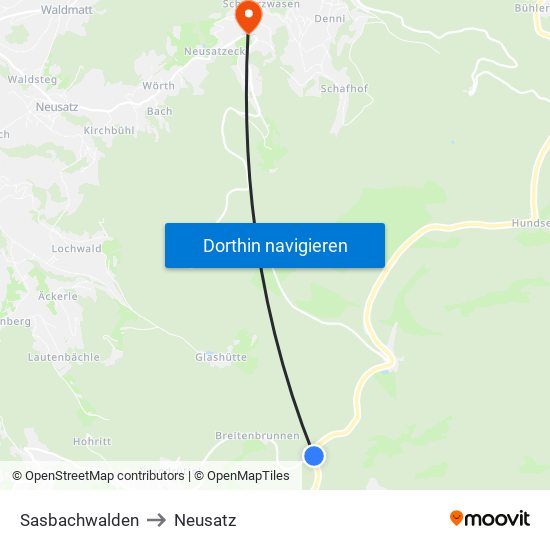 Sasbachwalden to Neusatz map