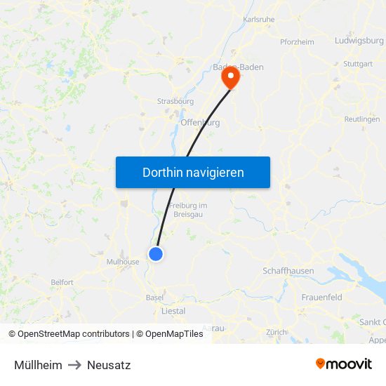 Müllheim to Neusatz map