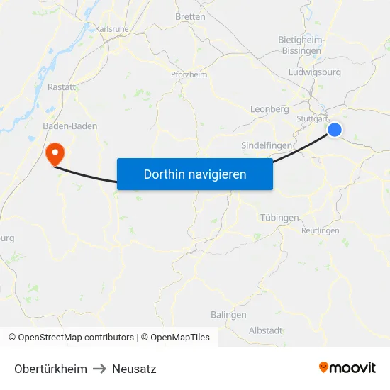 Obertürkheim to Neusatz map