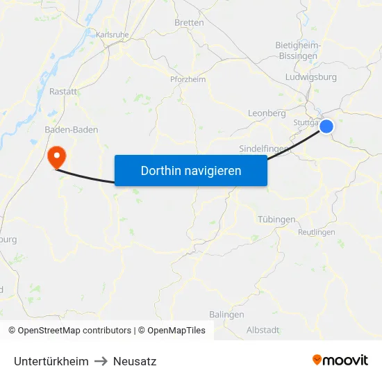 Untertürkheim to Neusatz map