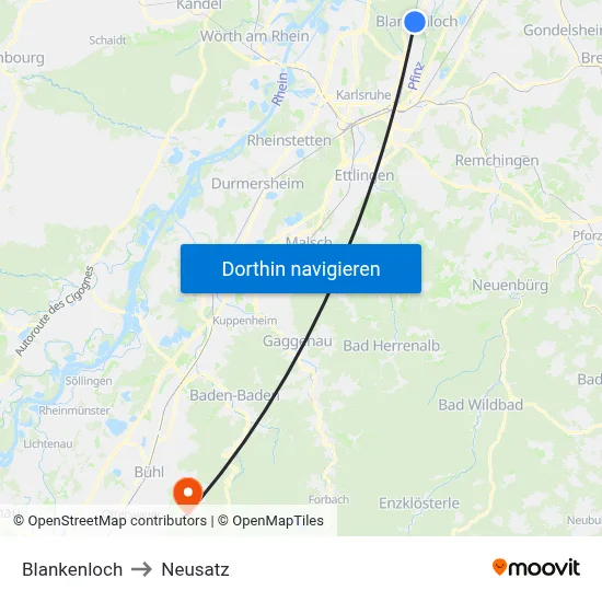 Blankenloch to Neusatz map