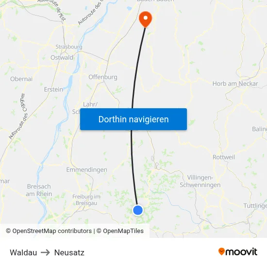 Waldau to Neusatz map