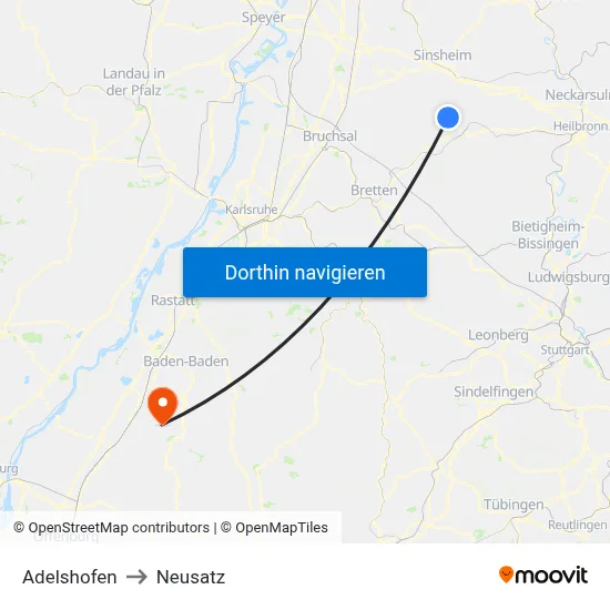 Adelshofen to Neusatz map