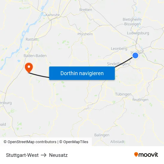 Stuttgart-West to Neusatz map