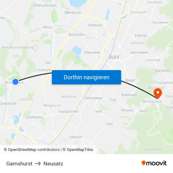 Gamshurst to Neusatz map