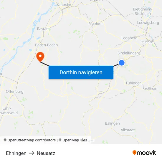 Ehningen to Neusatz map