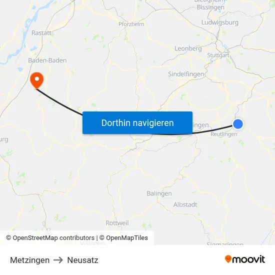 Metzingen to Neusatz map