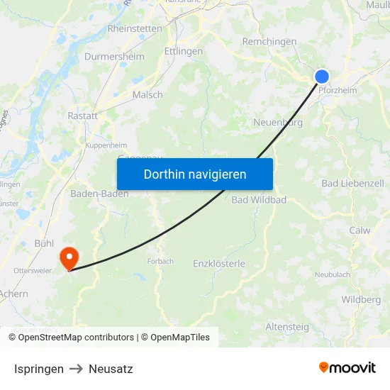 Ispringen to Neusatz map