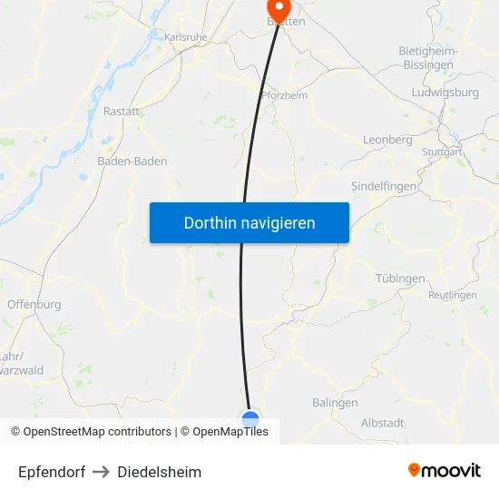 Epfendorf to Diedelsheim map