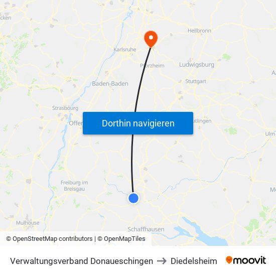 Verwaltungsverband Donaueschingen to Diedelsheim map