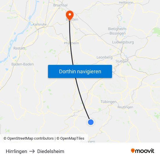 Hirrlingen to Diedelsheim map