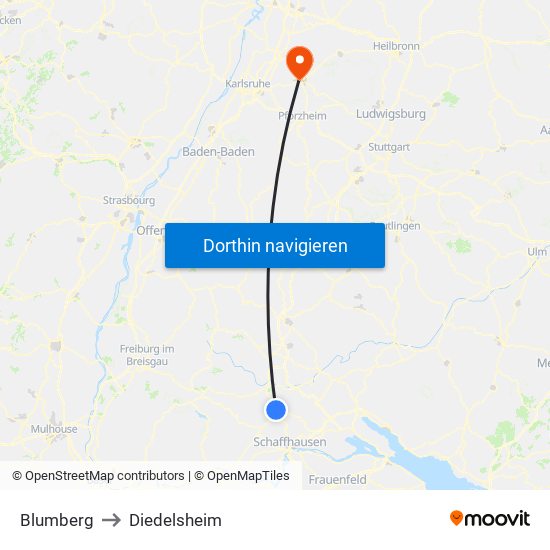 Blumberg to Diedelsheim map