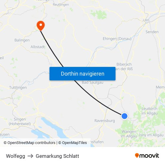 Wolfegg to Gemarkung Schlatt map